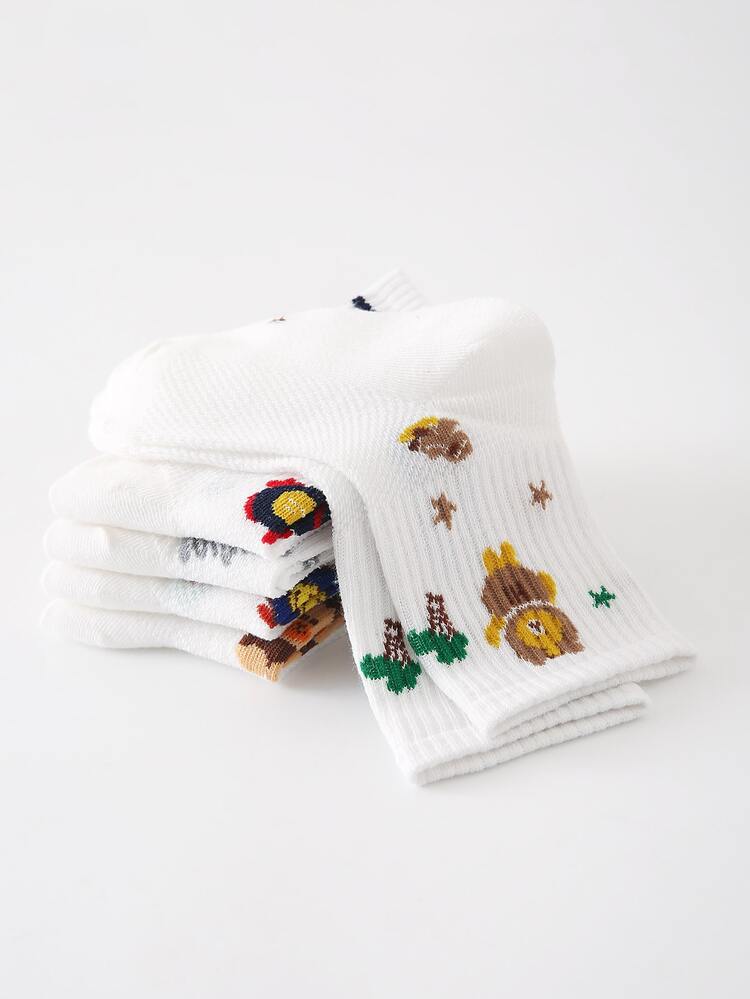 5雙兒童卡通圖案中筒襪 - 彩色 - 查看 5