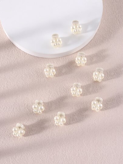10pcs Toddler Girls Faux Pearl Decor Hair Claw