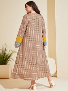 Al Najma Đầm Plus Size Khối Màu Hình học Khiêm tốn - màu nâu - Xem 2