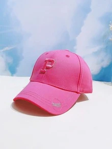 Chicas Gorra de béisbol con bordado de letra - Rosa Fucsia - Ver 1