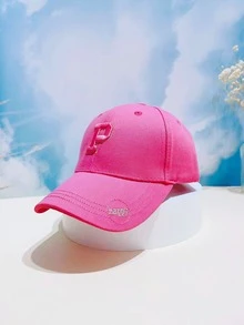 Chicas Gorra de béisbol con bordado de letra - Rosa Fucsia - Ver 2