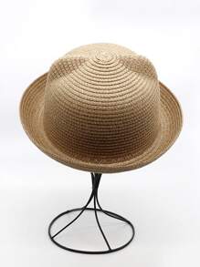 Girls Solid Straw Hat - Coffee Brown - View 1