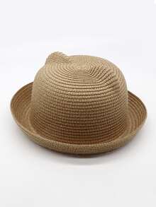 Girls Solid Straw Hat - Coffee Brown - View 2