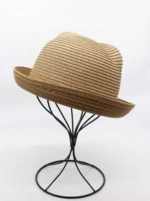 Girls Solid Straw Hat - Coffee Brown - View 3