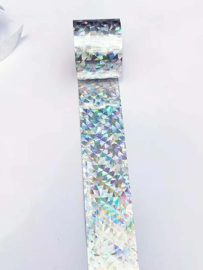 1roll Metallic Geometric Pattern Plant Protector Ribbon, Holographic Reflective Bird Repellent Strip For Garden