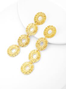 紋理質感橢圓形耳墜 - 金黃色 - 查看 1