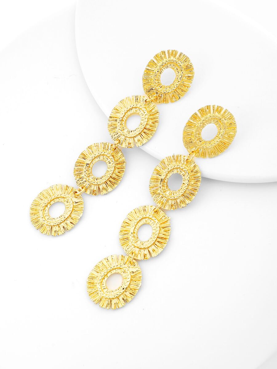 紋理質感橢圓形耳墜 - 金黃色 - 查看 1