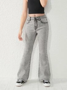 青少年女孩實色喇叭褲 - 淺灰色 - 查看 5