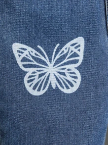 SHEIN Toddler Girls Quần Jeans Túi Hem thô Loại bướm - Rửa tối - Xem 4