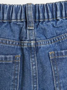 SHEIN Toddler Girls Quần Jeans Túi Hem thô Loại bướm - Rửa tối - Xem 6