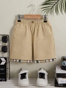 SHEIN 小男童拼接格紋邊短褲
