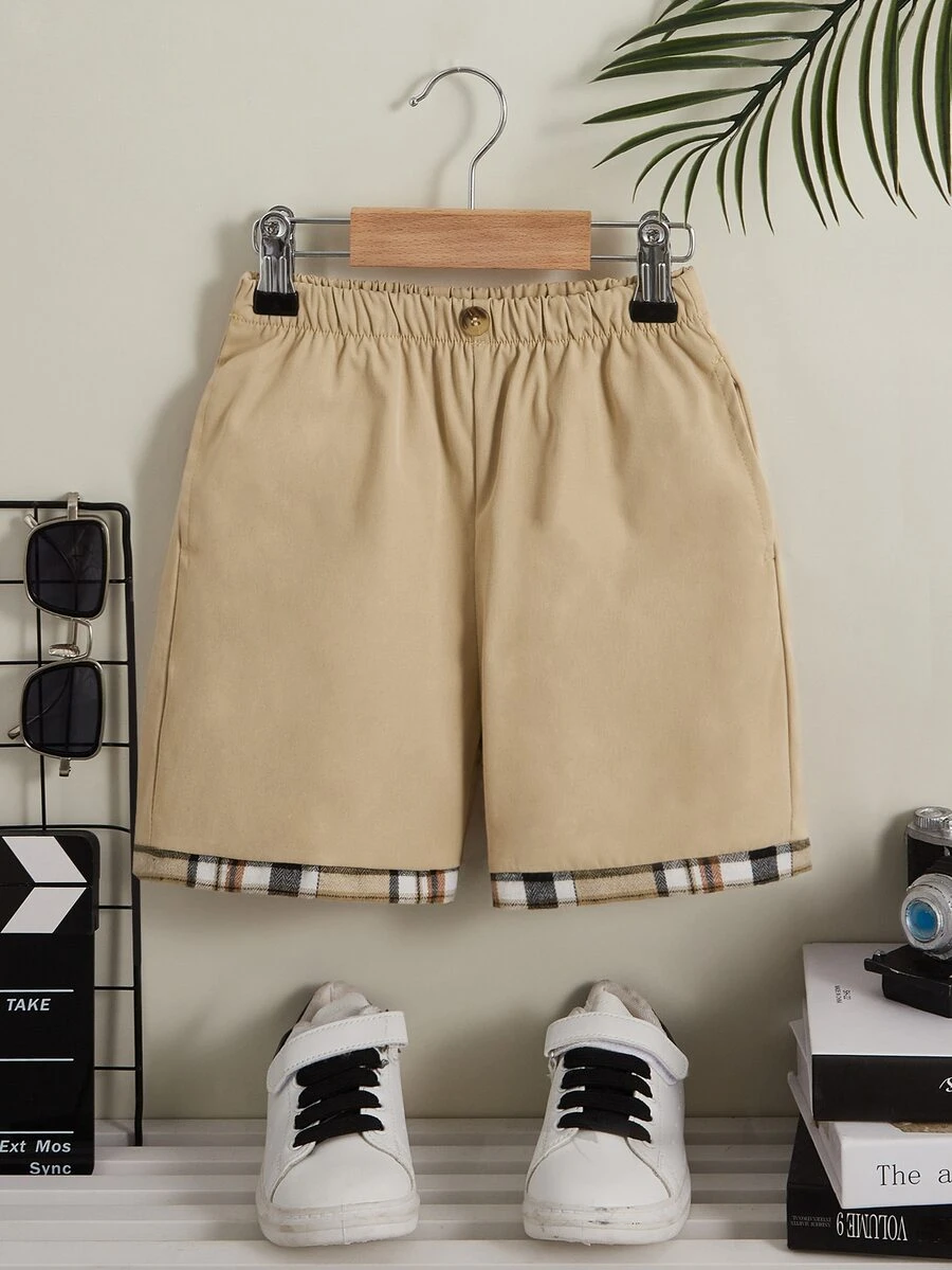 SHEIN 小男童拼接格紋邊短褲