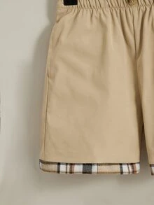 SHEIN 小男童拼接格紋邊短褲