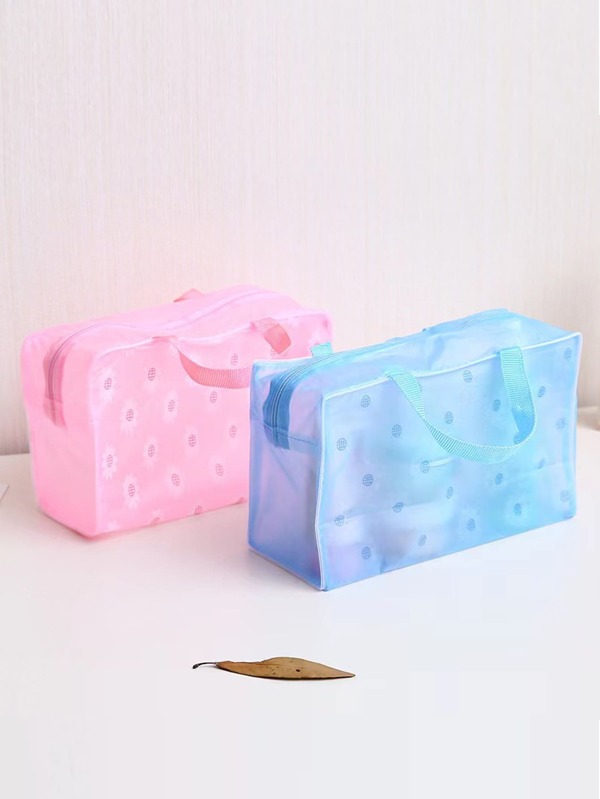 2pcs Portable Plastic Toiletry Storage Bag, Floral Pattern Multifunctional Storage Bag For Bathroom And Travel,For Holiday Beach, Bathroom Collection, Bedroom Collection, Large Capacity