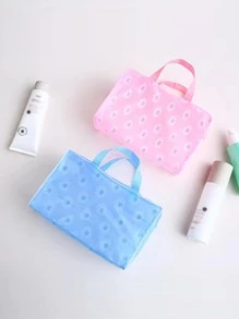 2 piezas Bolsa de almacenamiento de plástico portátil con diseño floral, bolsa de almacenamiento multifuncional para baño y viaje, para vacaciones en la playa, colección de baño, colección de dormitorio, de gran capacidad - Multicolor - Ver 2