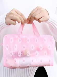 2 piezas Bolsa de almacenamiento de plástico portátil con diseño floral, bolsa de almacenamiento multifuncional para baño y viaje, para vacaciones en la playa, colección de baño, colección de dormitorio, de gran capacidad - Multicolor - Ver 3