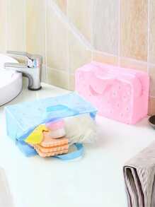 2 piezas Bolsa de almacenamiento de plástico portátil con diseño floral, bolsa de almacenamiento multifuncional para baño y viaje, para vacaciones en la playa, colección de baño, colección de dormitorio, de gran capacidad - Multicolor - Ver 5