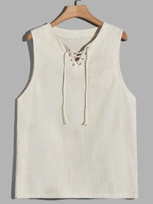 Manfinity RebelGame Men Solid Lace Up Front Shirt - Beige - View 1