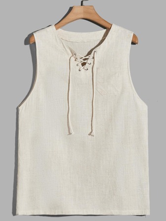 Manfinity RebelGame Hombres Camisa unicolor con cordón delantero