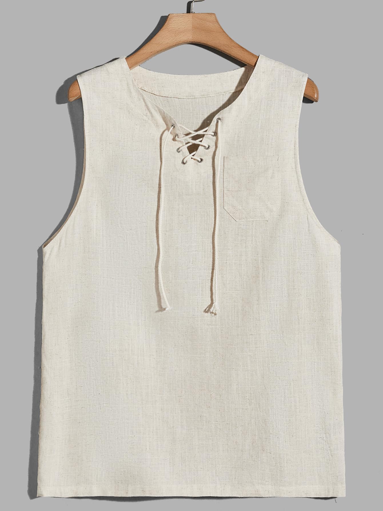 Manfinity RebelGame Men Solid Lace Up Front Shirt - Beige - View 1