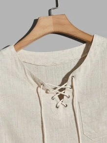 Manfinity RebelGame Men Solid Lace Up Front Shirt - Beige - View 3