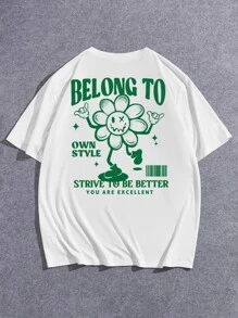 EASEVO 男士花和標語圖案T恤 - 白色 - 查看 1