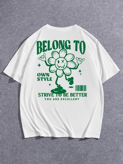 EASEVO Men Plus Floral & Slogan Graphic Tee