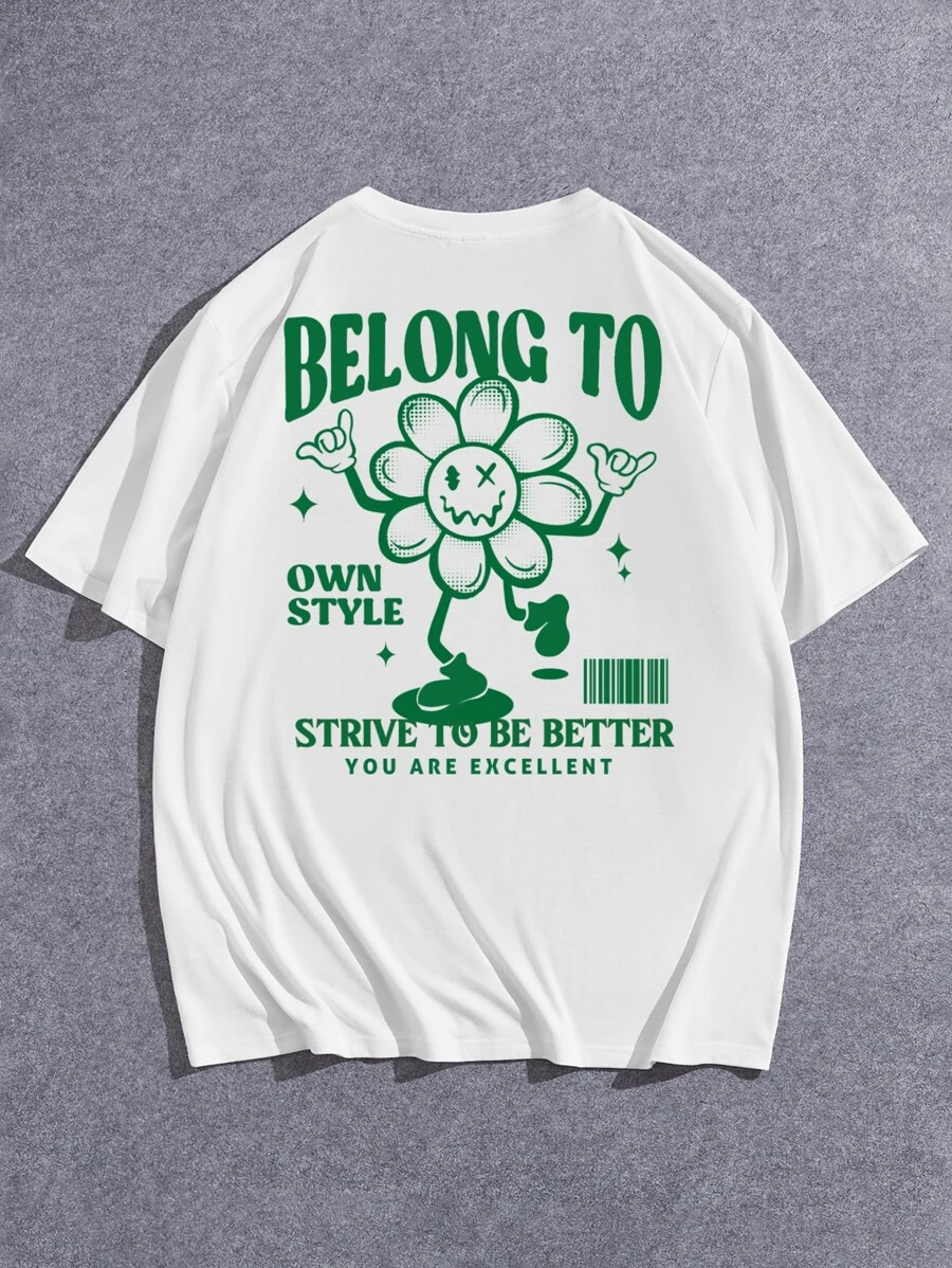 EASEVO 男士花和標語圖案T恤 - 白色 - 查看 1