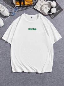 EASEVO 男士花和標語圖案T恤 - 白色 - 查看 2