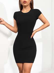 SHEIN Privé 素色露背緊身連衣裙 - 黑色 - 查看 3