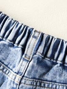 小女童破洞毛邊牛仔短褲 - 淺色水洗藍 - 查看 3