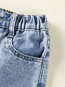 小女童破洞毛邊牛仔短褲 - 淺色水洗藍 - 查看 5