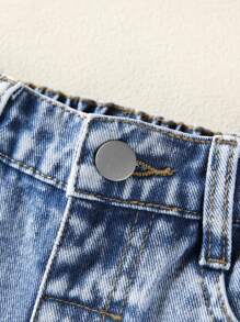 小女童破洞毛邊牛仔短褲 - 淺色水洗藍 - 查看 7