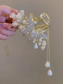 1 件女士金色蝴蝶和流苏发夹，时尚日常或户外佩戴优雅发夹爪夹发夹发夹发夹发夹发夹，学校用品，学院秋冬发饰女士度假装扮女士