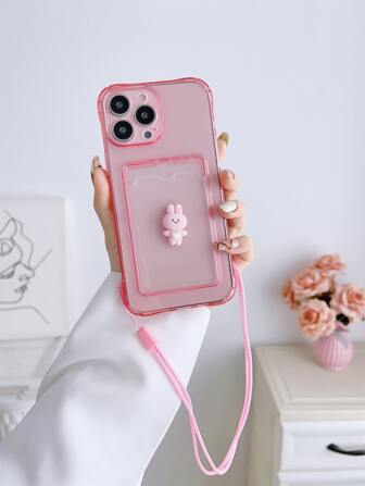 3D兔子裝飾插卡槽手機殼附帶繩子
