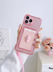 3D Rabbit Decor Card Slot Phone Case With Lanyard
