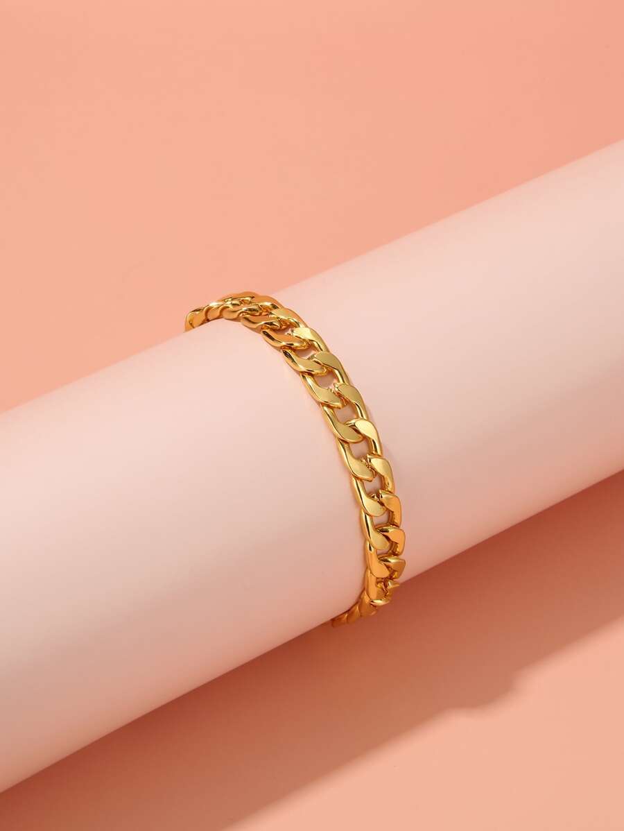 Men Minimalist Chain Bracelet - Yellow Gold - View 1