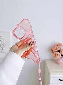 3D Rabbit Decor Card Slot Phone Case With Lanyard