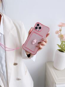 3D Rabbit Decor Card Slot Phone Case With Lanyard
