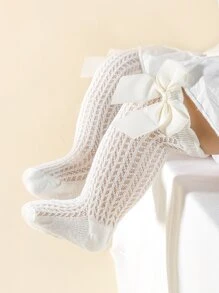 1pair Baby Bow Decor Over The Knee Socks - Beige - View 1