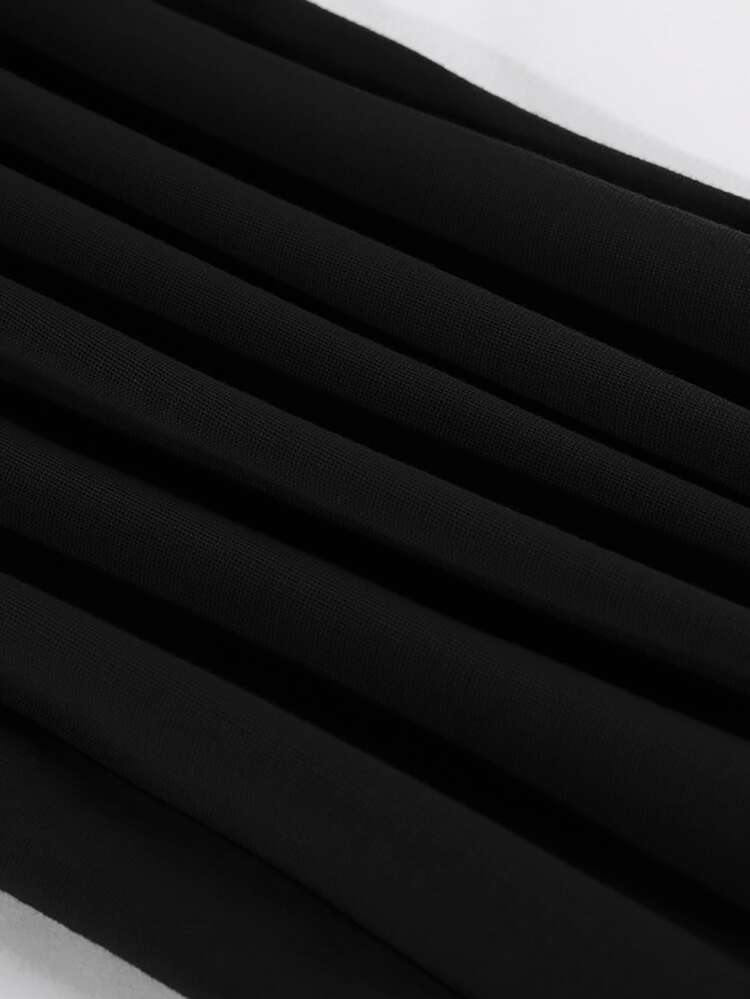 ชุดรัดรูป บอดี้คอน สีพื้น จับจีบ พันชายเสื้อ - สีดำ - ดู 6