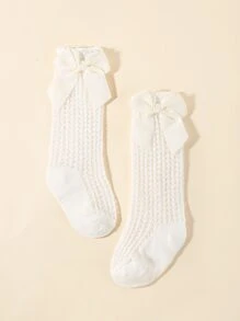 1pair Baby Bow Decor Over The Knee Socks - Beige - View 3