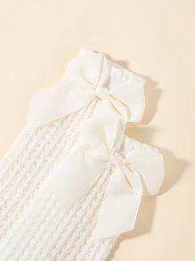 1pair Baby Bow Decor Over The Knee Socks - Beige - View 4