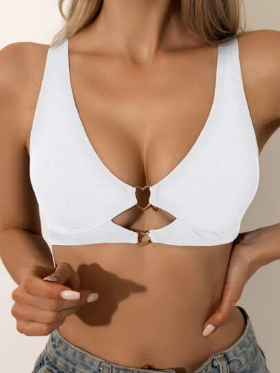 Bikini Top mit Rippenstrick Ring Bindung, Ausschnitt vorne