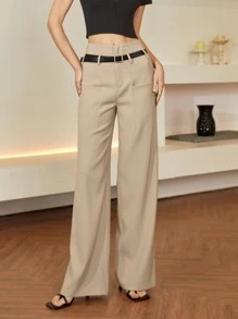 SHEIN Black Friday x Star Picks High Waist Trousers Without Belt - Khaki - View 1