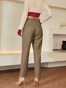 Pantalones de traje unicolor con cinturón - Marrón Mocha - Ver 2