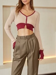 Pantalones de traje unicolor con cinturón - Marrón Mocha - Ver 5