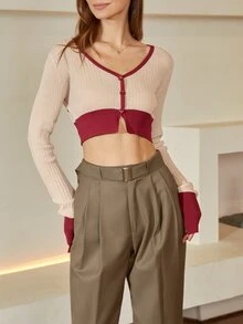 Pantalones de traje unicolor con cinturón - Marrón Mocha - Ver 4