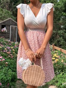 SHEIN Maternity Ditsy Floral Print Contrast Lace Ruffle Trim Dress - Multicolor - View 6