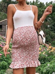 SHEIN 孕婦小碎花荷葉邊半身裙